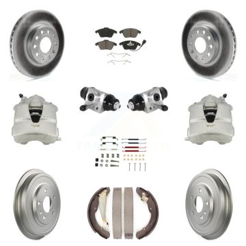 Front Rear Disc Brake Caliper Coated Rotor Drum Ceramic Pad Shoe Cylinder Kit (11Pc) For KCG-100348C