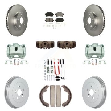 Front Rear Brake Caliper Coat Rotor Drum Semi-Metallic Pad Shoes Cylinder Kit (11Pc) For KCG-100348S