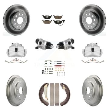 Front Rear Disc Brake Caliper Coated Rotor Drum Ceramic Pad Shoe Cylinder Kit (11Pc) For KCG-100349C