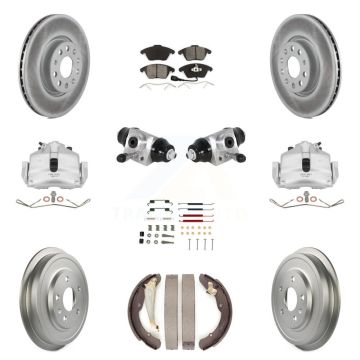 Front Rear Brake Caliper Coat Rotor Drum Semi-Metallic Pad Shoes Cylinder Kit (11Pc) For KCG-100349S
