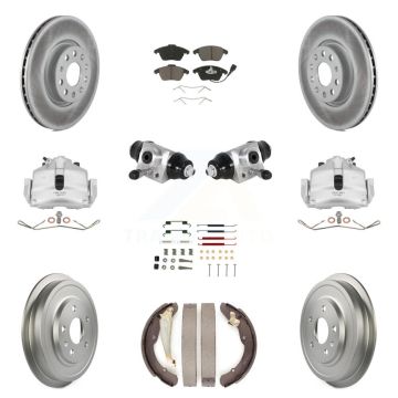 Front Rear Disc Brake Caliper Coated Rotor Drum Ceramic Pad Shoe Cylinder Kit (11Pc) For KCG-100350C
