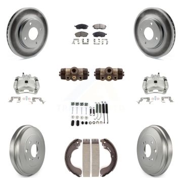 Front Rear Brake Caliper Coat Rotor Drum Semi-Metallic Pad Shoes Cylinder Kit (11Pc) For KCG-100350P