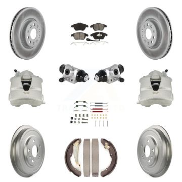 Front Rear Brake Caliper Coat Rotor Drum Semi-Metallic Pad Shoes Cylinder Kit (11Pc) For KCG-100350S