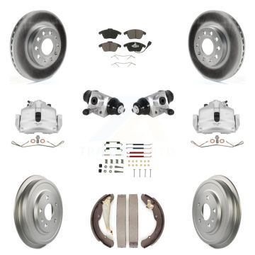 Front Rear Disc Brake Caliper Coated Rotor Drum Ceramic Pad Shoe Cylinder Kit (11Pc) For KCG-100351C