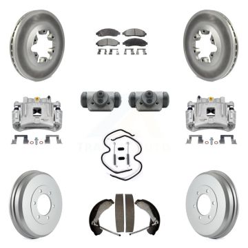 Front Rear Brake Caliper Coated Rotor Drum Ceramic Pad Shoes Cylinder Kit (11Pc) For GMC KCG-100351T