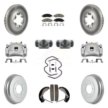 Front Rear Brake Caliper Coated Rotor Drum Ceramic Pad Shoes Cylinder Kit (11Pc) For GMC KCG-100352C
