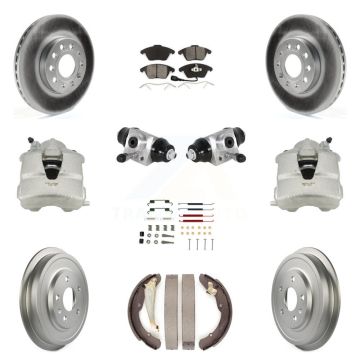 Front Rear Brake Caliper Coat Rotor Drum Semi-Metallic Pad Shoes Cylinder Kit (11Pc) For KCG-100352S