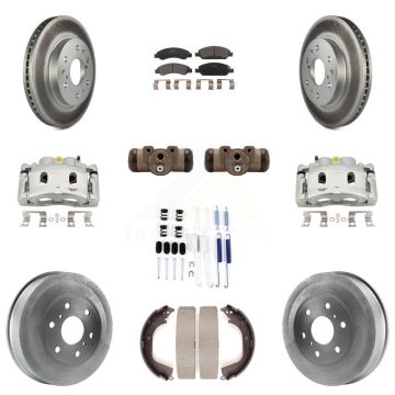 Front Rear Brake Caliper Coated Rotor Drum Ceramic Pad Shoes Cylinder Kit (11Pc) For GMC KCG-100352T