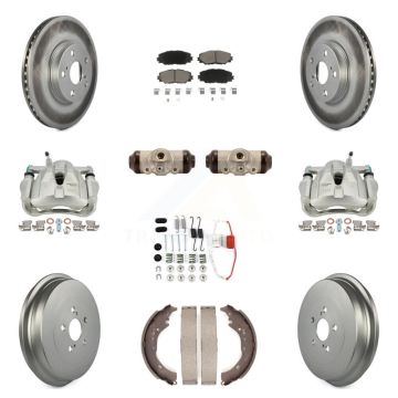 Front Rear Disc Brake Caliper Coated Rotor Drum Ceramic Pad Shoe Cylinder Kit (11Pc) For KCG-100353C