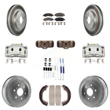 Front Rear Brake Caliper Coated Rotor Drum Ceramic Pad Shoes Cylinder Kit (11Pc) For GMC KCG-100353T