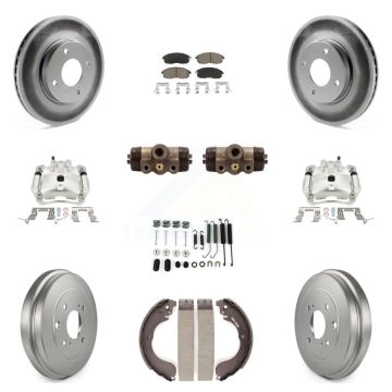 Front Rear Brake Caliper Coat Rotor Drum Ceramic Pad Shoe Cylinder Kit (11Pc) For Nissan KCG-100355C