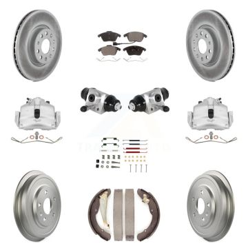 Front Rear Disc Brake Caliper Coated Rotor Drum Ceramic Pad Shoe Cylinder Kit (11Pc) For KCG-100360T