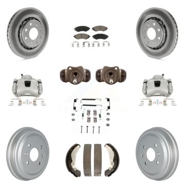 Front Rear Brake Caliper Coated Rotor Drum Ceramic Pad Shoe Cylinder Kit (11Pc) For Aveo KCG-100361C