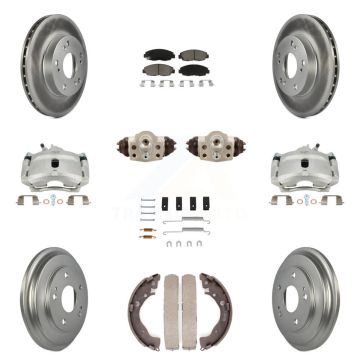 Front Rear Disc Brake Caliper Coated Rotor Drum Ceramic Pad Shoe Cylinder Kit (11Pc) For KCG-100362C