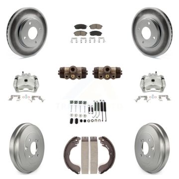 Front Rear Disc Brake Caliper Coated Rotor Drum Ceramic Pad Shoe Cylinder Kit (11Pc) For KCG-100363C
