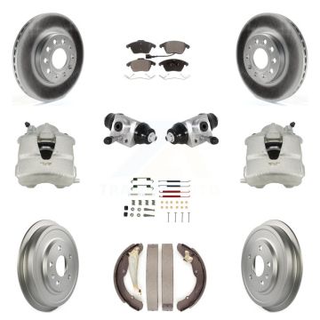 Front Rear Disc Brake Caliper Coated Rotor Drum Ceramic Pad Shoe Cylinder Kit (11Pc) For KCG-100363T