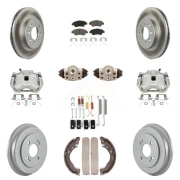 Front Rear Disc Brake Caliper Coated Rotor Drum Ceramic Pad Shoe Cylinder Kit (11Pc) For KCG-100364C