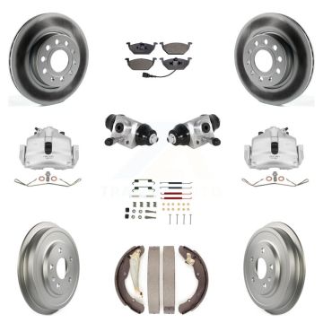 Front Rear Disc Brake Caliper Coated Rotor Drum Ceramic Pad Shoe Cylinder Kit (11Pc) For KCG-100364T