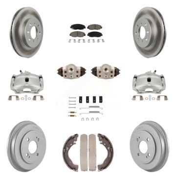 Front Rear Disc Brake Caliper Coated Rotor Drum Ceramic Pad Shoe Cylinder Kit (11Pc) For KCG-100366C