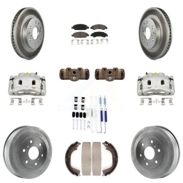 Front Rear Brake Caliper Coated Rotor Drum Ceramic Pad Shoes Cylinder Kit (11Pc) For GMC KCG-100367C