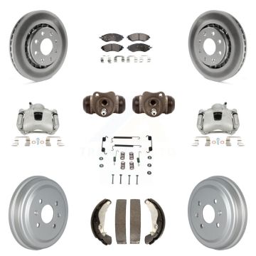 Front Rear Brake Caliper Coated Rotor Drum Ceramic Pad Shoe Cylinder Kit (11Pc) For Aveo KCG-100367T