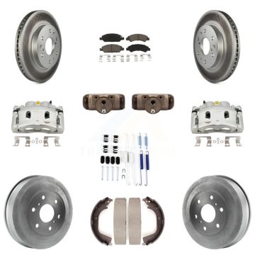 Front Rear Brake Caliper Coated Rotor Drum Ceramic Pad Shoes Cylinder Kit (11Pc) For GMC KCG-100368C