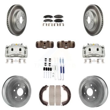 Front Rear Brake Caliper Coat Rotor Drum Semi-Metallic Pad Shoes Cylinder Kit (11Pc) For KCG-100368P
