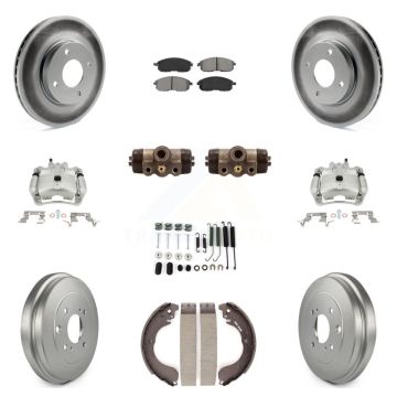 Front Rear Brake Caliper Coat Rotor Drum Semi-Metallic Pad Shoes Cylinder Kit (11Pc) For KCG-100370S