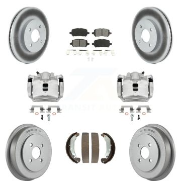 Front Rear Disc Brake Caliper Coat Rotor Drum Semi-Metallic Pad Kit (8Pc) For Saturn Ion KCG-100378S