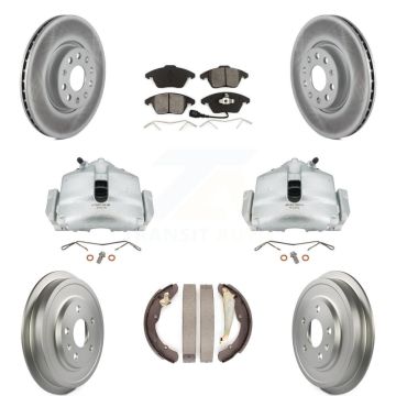 Front Rear Disc Brake Caliper Coat Rotor Drum Semi-Metallic Pad Kit (8Pc) For Volkswagen KCG-100380S