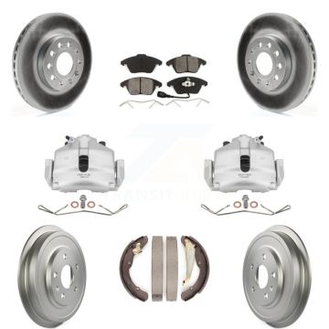 Front Rear Disc Brake Caliper Coat Rotor Drum Semi-Metallic Pad Kit (8Pc) For Volkswagen KCG-100381S
