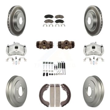 Front Rear Brake Caliper Coated Rotor Drum Ceramic Pad Shoe Cylinder Kit (11Pc) For Jeep KCG-100383C