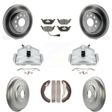 Front Rear Disc Brake Caliper Coated Rotors Drums Semi-Metallic Pads Kit (8Pc) For KCG-100383S