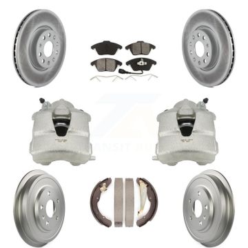 Front Rear Disc Brake Caliper Coated Rotors Drums Semi-Metallic Pads Kit (8Pc) For KCG-100384S
