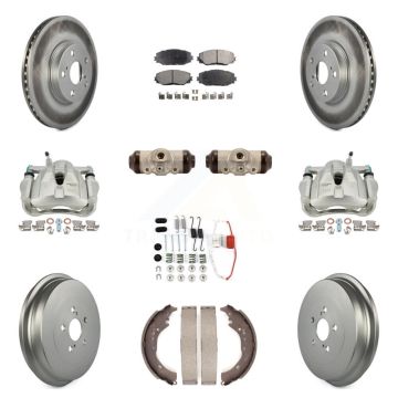 Front Rear Disc Brake Caliper Coated Rotor Drum Ceramic Pad Shoe Cylinder Kit (11Pc) For KCG-100384T