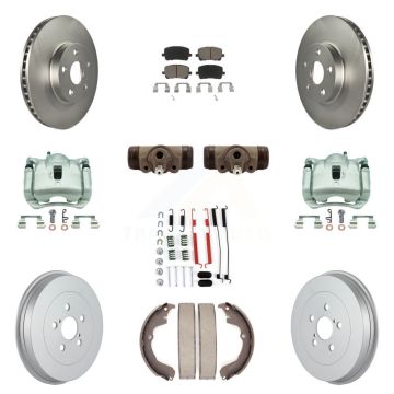 Front Rear Brake Caliper Coat Rotor Drum Ceramic Pad Shoe Cylinder Kit (11Pc) For Toyota KCG-100385C