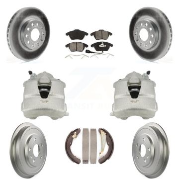 Front Rear Disc Brake Caliper Coated Rotors Drums Semi-Metallic Pads Kit (8Pc) For KCG-100385S