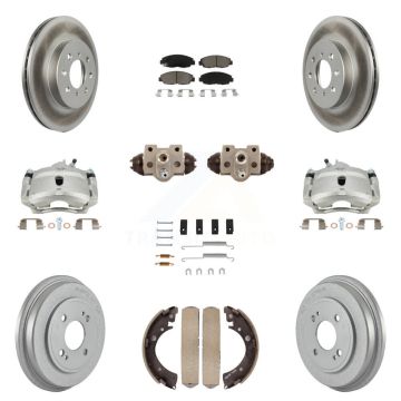 Front Rear Disc Brake Caliper Coated Rotor Drum Ceramic Pad Shoe Cylinder Kit (11Pc) For KCG-100386C