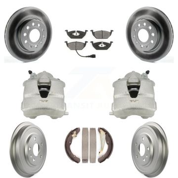 Front Rear Disc Brake Caliper Coated Rotors Drums Semi-Metallic Pads Kit (8Pc) For KCG-100386S
