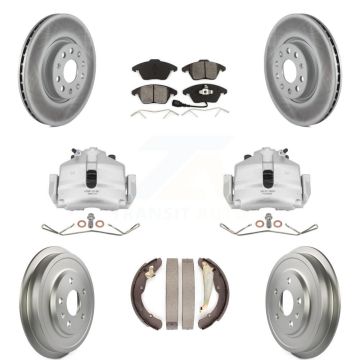 Front Rear Disc Brake Caliper Coated Rotors Drums Semi-Metallic Pads Kit (8Pc) For KCG-100387S