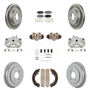 Front Rear Disc Brake Caliper Coated Rotor Drum Ceramic Pad Shoe Cylinder Kit (11Pc) For KCG-100387T