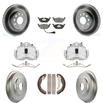 Front Rear Disc Brake Caliper Coated Rotors Drums Semi-Metallic Pads Kit (8Pc) For KCG-100388S