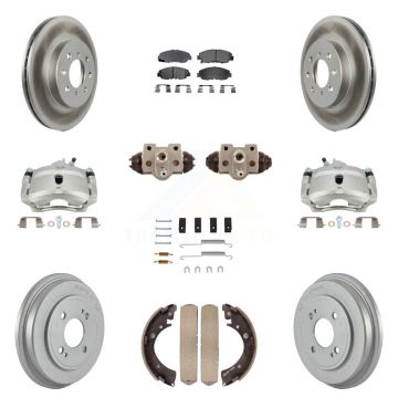 Front Rear Disc Brake Caliper Coated Rotor Drum Ceramic Pad Shoe Cylinder Kit (11Pc) For KCG-100388T