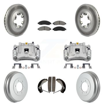 Front Rear Brake Caliper Coated Rotor Drum Semi-Metallic Pad Kit (8Pc) For Chevrolet GMC KCG-100389S