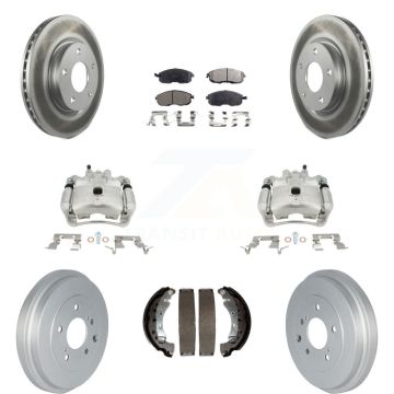 Front Rear Brake Caliper Coated Rotor Drum Semi-Metallic Pad Kit (8Pc) For Nissan Sentra KCG-100390P