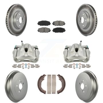 Front Rear Brake Caliper Coat Rotors Drum Semi-Metallic Pad Kit (8Pc) For Toyota Corolla KCG-100390S