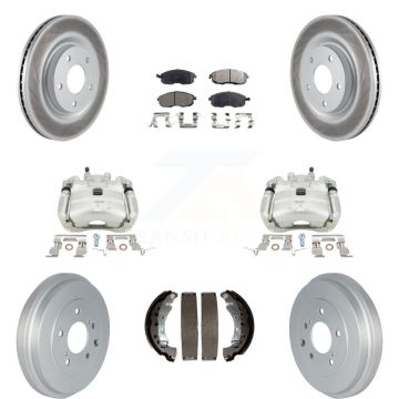 Front Rear Brake Caliper Coated Rotor Drum Semi-Metallic Pad Kit (8Pc) For Nissan Sentra KCG-100391P