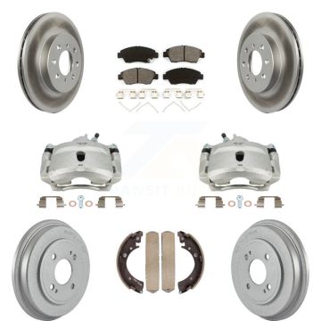 Front Rear Brake Caliper Coated Rotors Drum Semi-Metallic Pads Kit (8Pc) For Honda Civic KCG-100392S