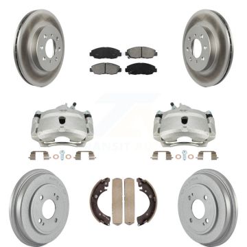 Front Rear Brake Caliper Coated Rotors Drum Semi-Metallic Pads Kit (8Pc) For Honda Civic KCG-100393S
