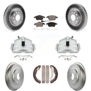 Front Rear Disc Brake Caliper Coat Rotor Drum Ceramic Pad Kit (8Pc) For Volkswagen Jetta KCG-100393T